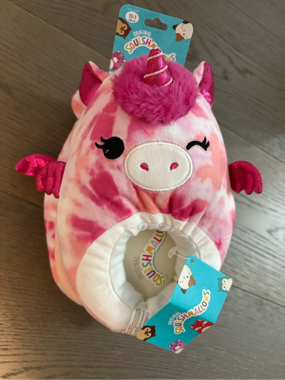 Squishmallow pink unicorn warm slippers sz 13/1 NWT